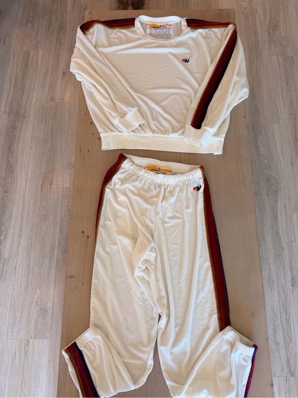 Aviator Nation Cream Sweatshirt & Pants with velvet stripes - never been worn!